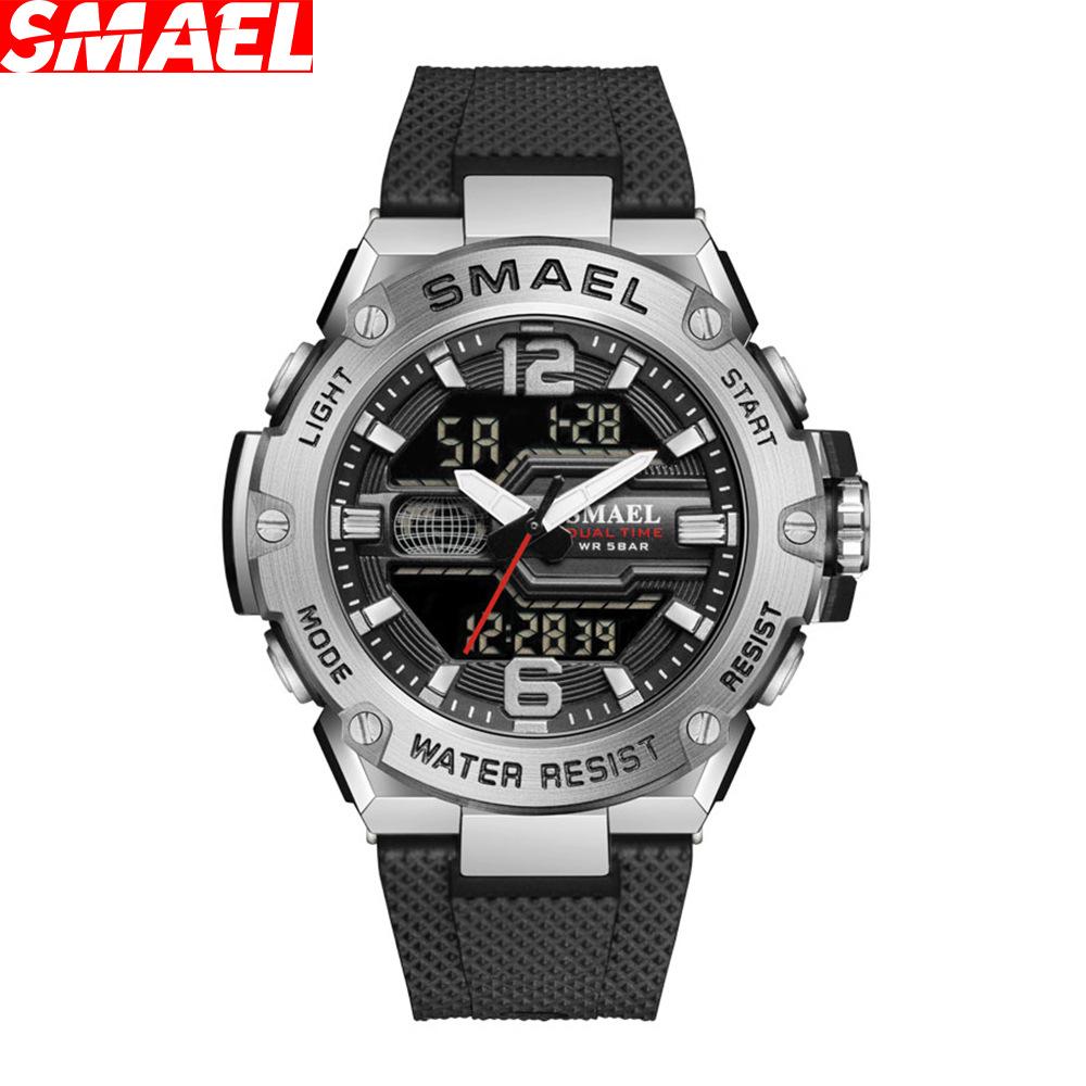 SMAEL Модные мужские часы, спортивные часы, 50 м, водонепроницаемые наручные часы, светодиодные цифровые часы с автоматической датой, секундомер, будильники 8033, мужские повседневные часы