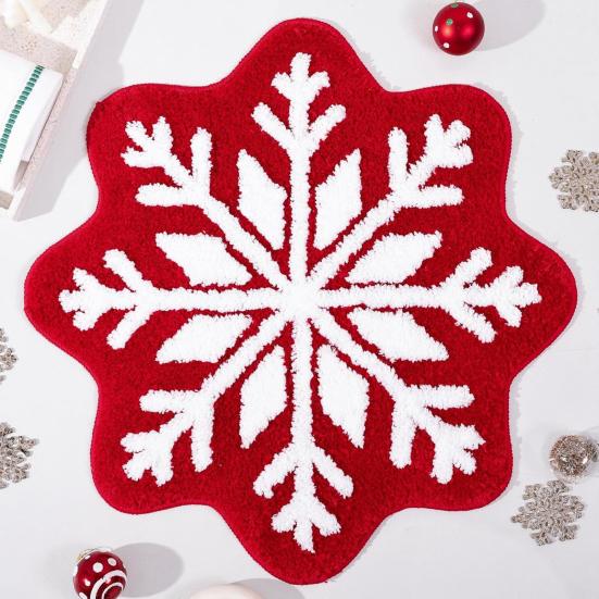 Christmas Snowflake Bathroom Rug Fuzzy Snowflake Absorbent Floor Mat Machine Washable Non Slip Bathtub Rug for Shower Entrance Kitchen Decor