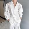 Men Lapel Neck Long Sleeve Lace Patchwork Buttons Loose Shirts Tops