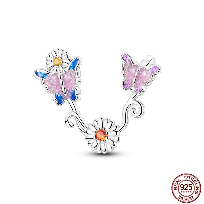 Фиолетовые Шармы Медный Fit Оригинальный Подвесной Браслет Бабочка Стекло Сердце Перо Клип Шарм Подвеска Светящаяся Бусина DIY Ювелирные Изделия