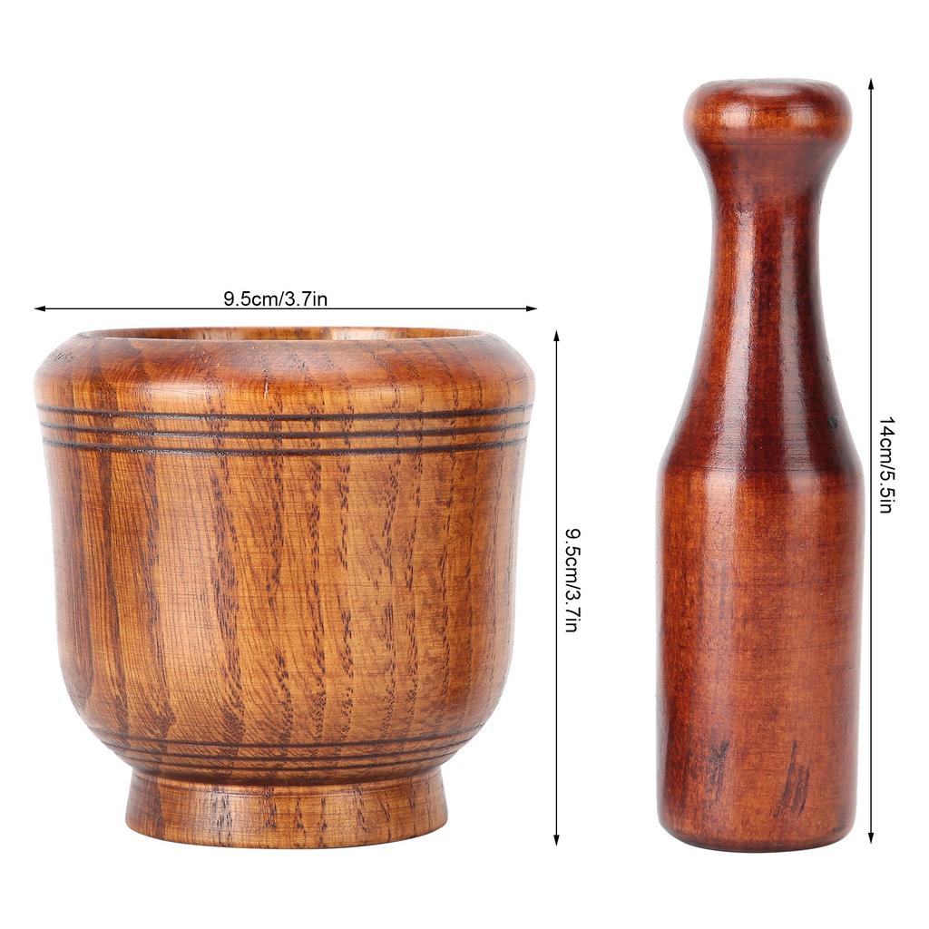 Wooden Grinding Bowl Household Kitchen Manual Garlic Ginger Spices Grinder Mortar Pestle Set KTY