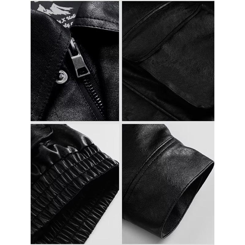 Мужская кожаная куртка оверсайз - Американский ретро уличный стиль