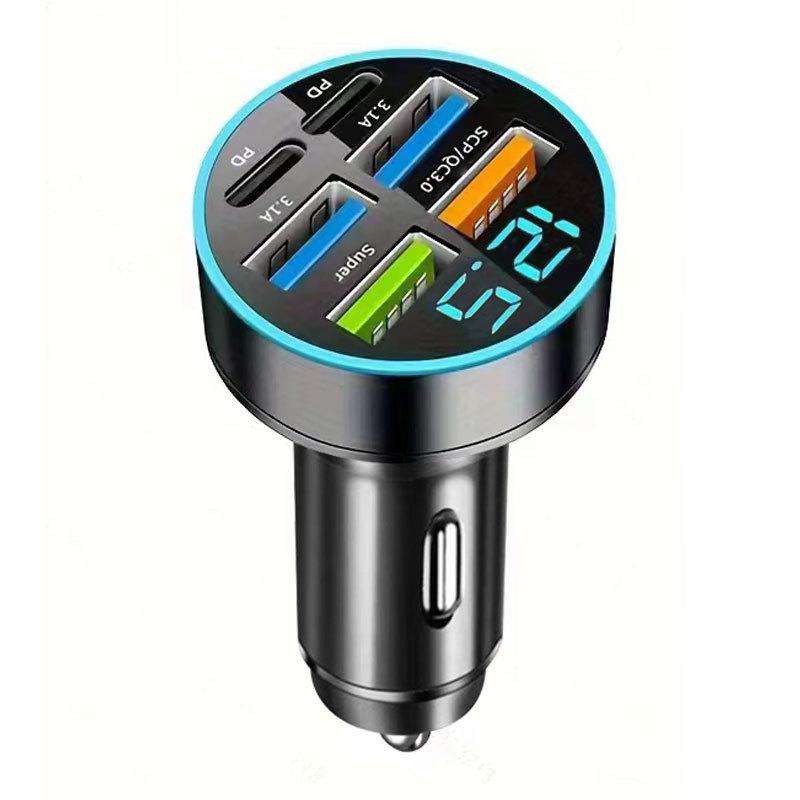Fast Charging Car Charger with Multiple Ports, Digital Display, Flash Charging, and Convertor