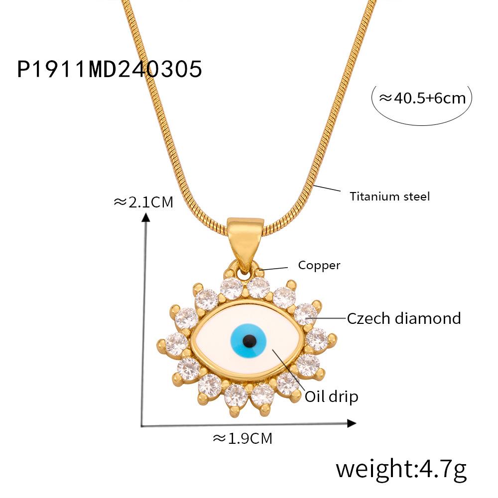 Hip-Hop Geometric Devil'S Eye Diamond-Encrusted Copper Pendant Female Titanium Steel Gold-Plated Oil Drop Necklace Simple Personalized Jewelry