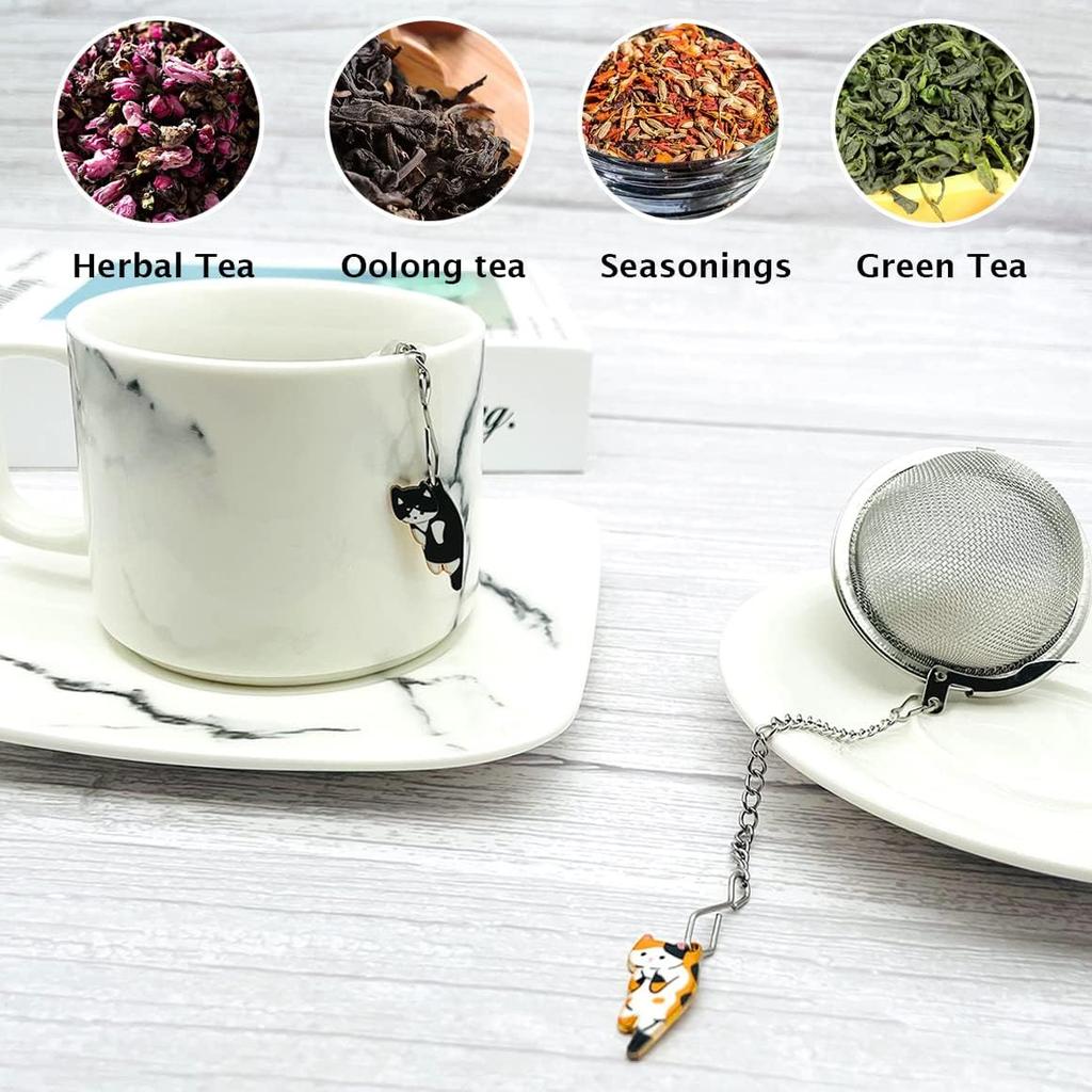 Cat Tea Infuser, 2 Pcs Cute Tea Diffuser Stainless Steel Mesh Loose Leaf Tea Infusers Tea Ball Strainers with Cat Pendants (Black&Orange Cats)