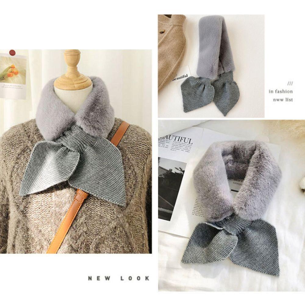 Color Autumn Winter Faux Fur Rabbit Windproof Knitted Wool Scarf Thicken Warm Neck Guard Scarves