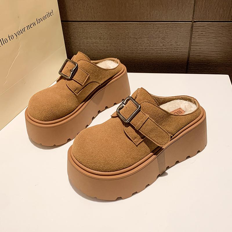 Леопардовые балетки женские мюли на платформе замшевые тапочки зимние плюшевые хлопковые туфли на высоком каблуке шлепанцы трендовые туфли с открытой пяткой Zapatos Mujer