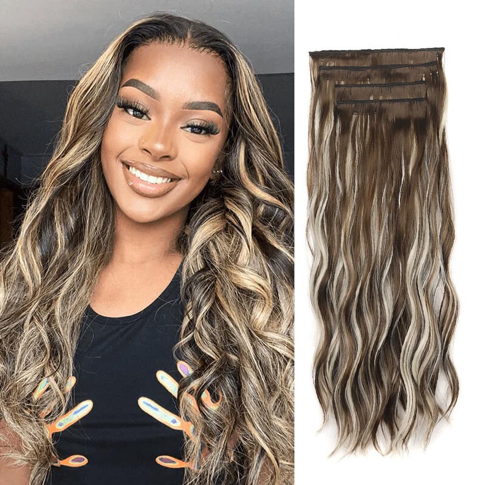 Женский парик синтетический набор из четырех частей на заколках, волосы с эффектом водной ряби, кудрявые, накладка для замены волос