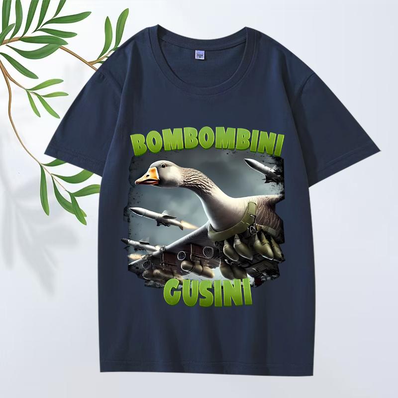 Bombombini Gusini Airstrike Goose Итальянский Мем Мозговая Гниль Футболка Унисекс Женская Оверсайз 100% Хлопок Короткий Рукав Летние Унисекс Топы