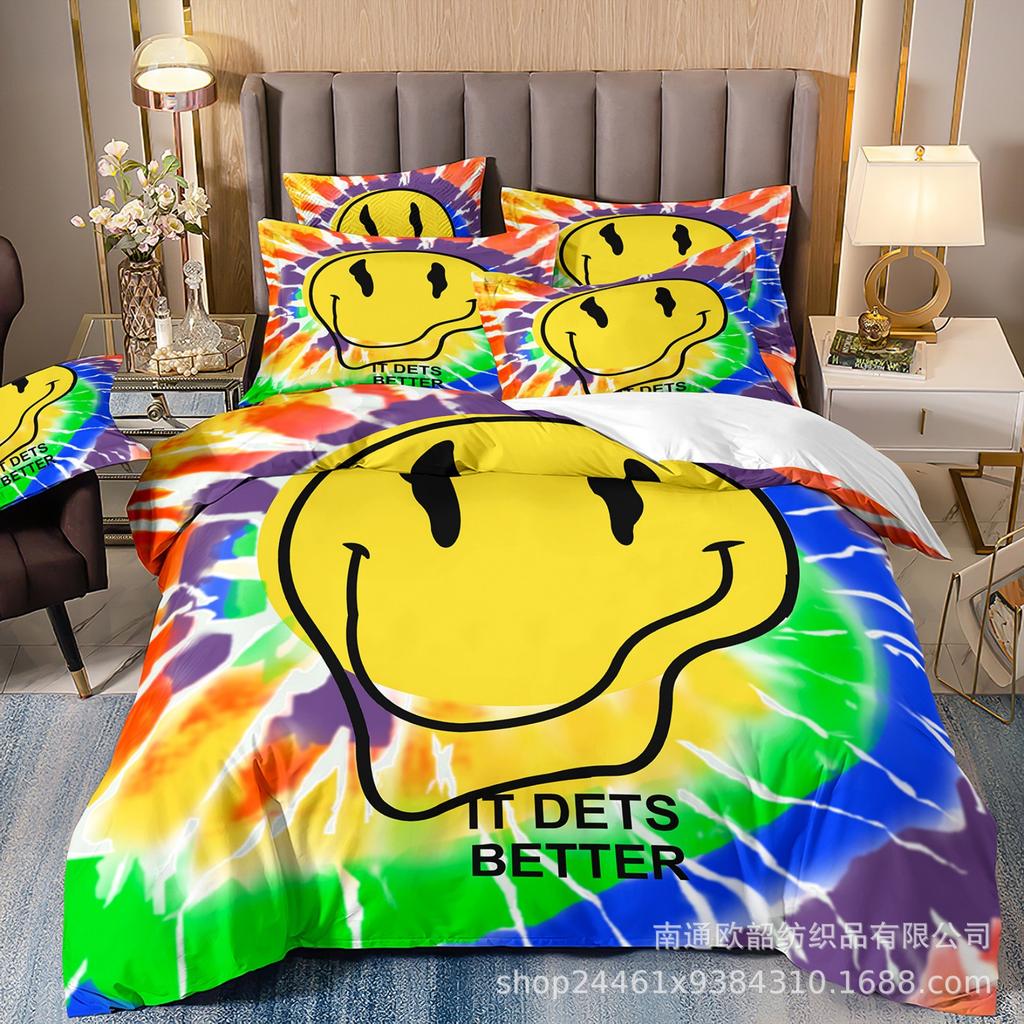 Хит Продаж 3D Цифровая Печать Хип-Хоп Граффити Смайлик Комплект Постельного Белья Наволочка Пододеяльник Трех peças