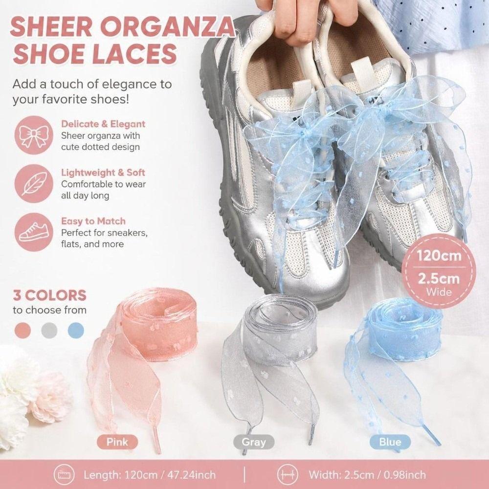 1Pair 2.5cm Width Organza Bow Shoelaces Silk Satin Ribbon Shoelaces For Sneakers Canvas Shoes