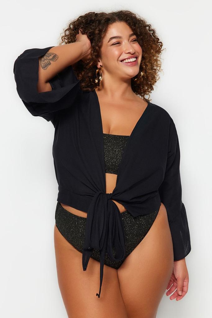 Women's Fashion New Plus Big Size Blouse Black Double Breasted Collar Blouse