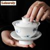 160ml Pure Hand-painted Butterfly Orchid Gaiwan Handmade Three Talents Tea Tureen Tea Maker Cover Bowl Leisurely Tea Items Craft