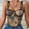 Leopard Print Lace-Up Jacquard Corset Top