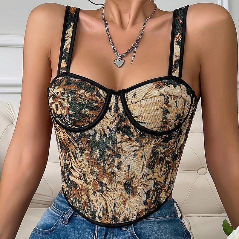 Leopard Print Lace-Up Jacquard Corset Top