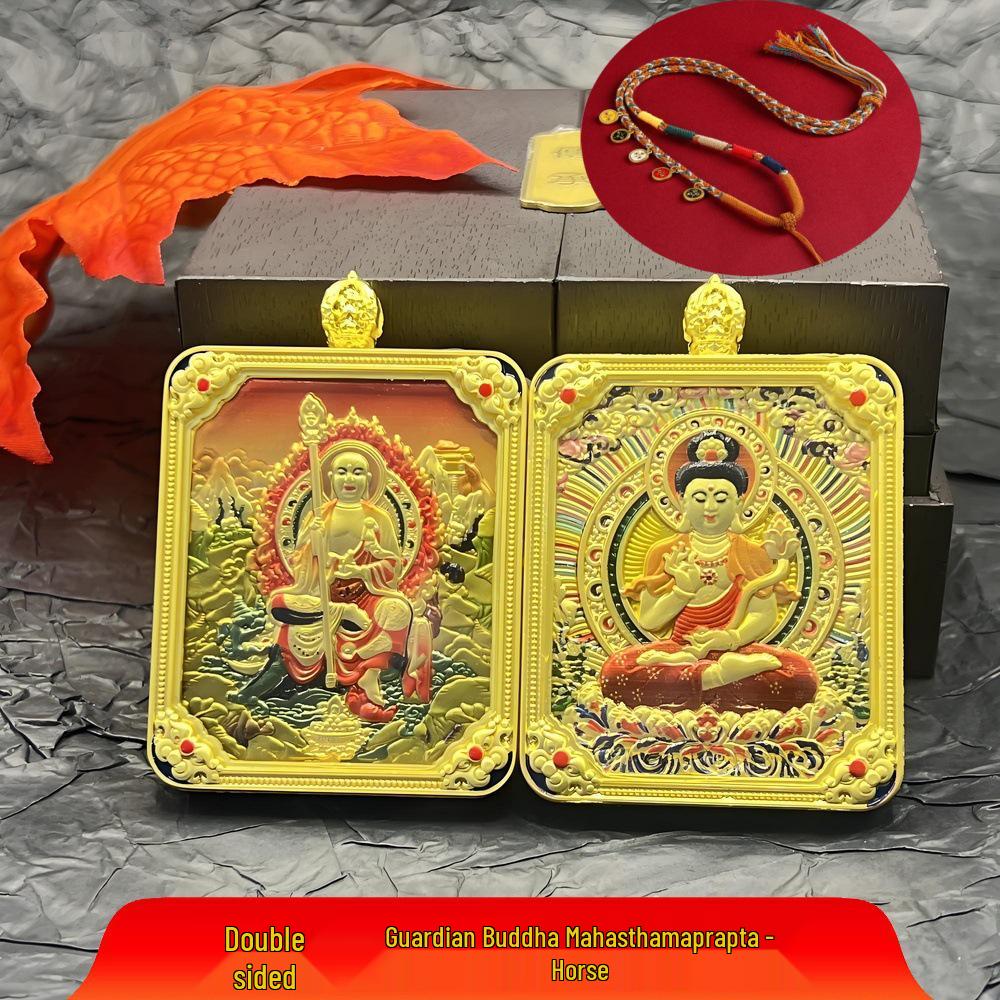 Подвеска-медальон Гаху в тибетском стиле из титановой стали с Тханкой Восьми Божеств-Защитников