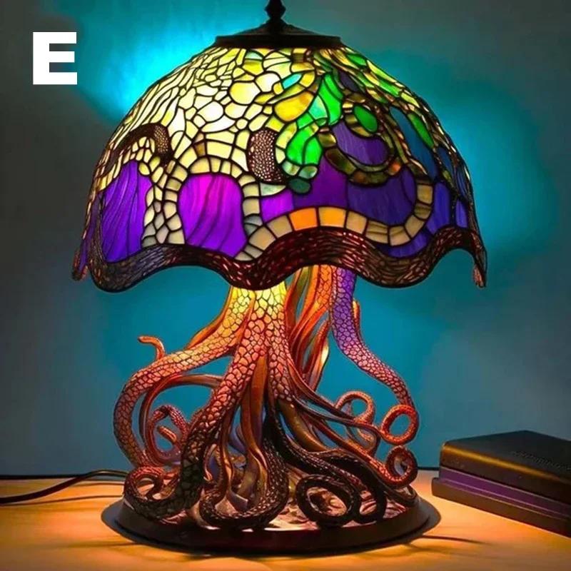 Creative Stained Plant Series Table Lamps Resin Colorful Bedroom Bedside Flower Mushroom Retro Table Night Lamp Atmosphere Light