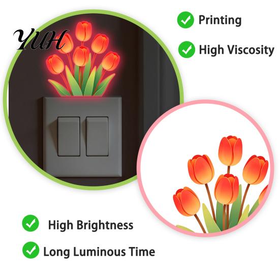 Waterproof Wall Stickers Glow-in-the-Dark Tulip Switch Sticker, Floral Decoration Decal, Peel Decor Sticker and Stick Light for Bedroom Living Room