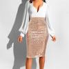 Women Fashion Solid Slim High Waist Push Up Hip Pencil Zipper Sequin Skirt