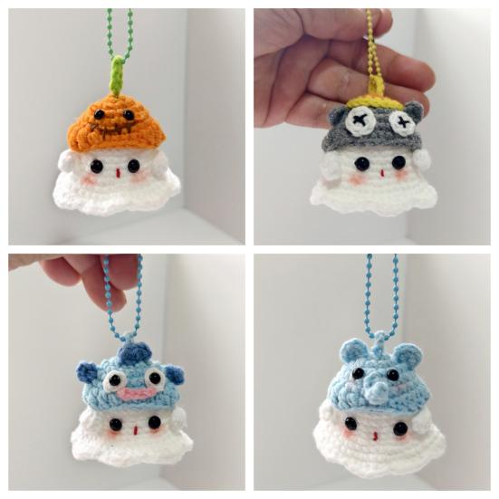Хэллоуин Крючком Призрак Орнамент Милый Ручной Работы Вязаный Лягушка/Кот/Паук/Клубника Призрак Подвесное Украшение для Зеркала Заднего Вида Автомобиля