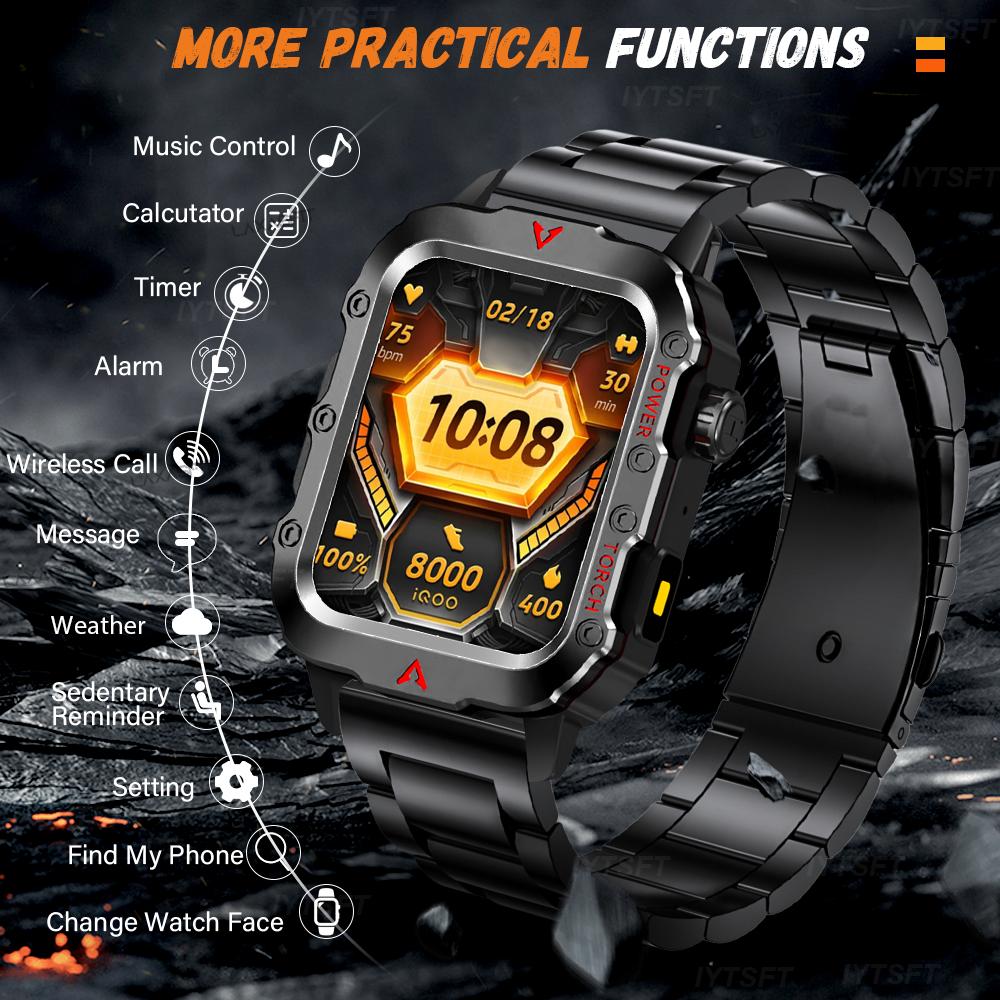 Outdoor Military Smartwatch Men Bluetooth Call Smart Watch 1.73inch LED Sports Fitness Watches For Man Women