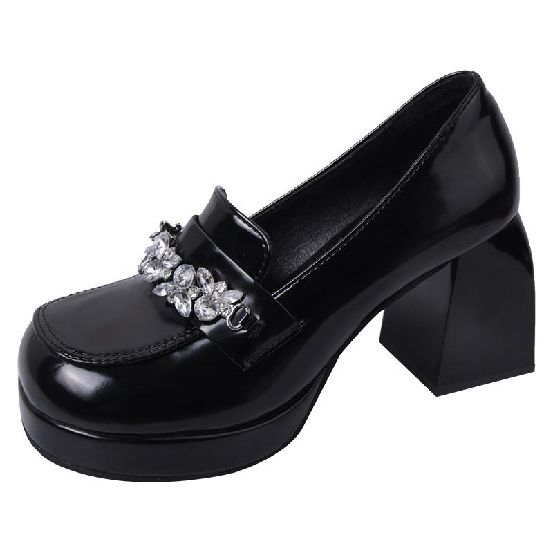 Интернет знаменитости черный универсальный маленький толстый каблук высокие каблуки женские новинка весна и осень 2025 французские туфли Мэри Джейн с неглубоким ртом одинарные туфли