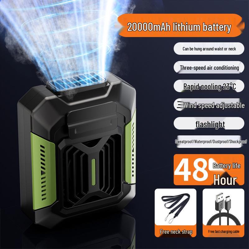Rechargeable Waist and Neck-Hanging Portable Cooling Fan for Outdoor and Construction Use