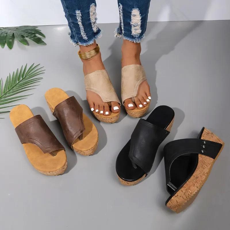 Fashion Ladies Shoes 2024 High Quality Open Toe Women's Slippers Summer Rome Solid Outdoor Casual Platform Wedge Large Size Slippers