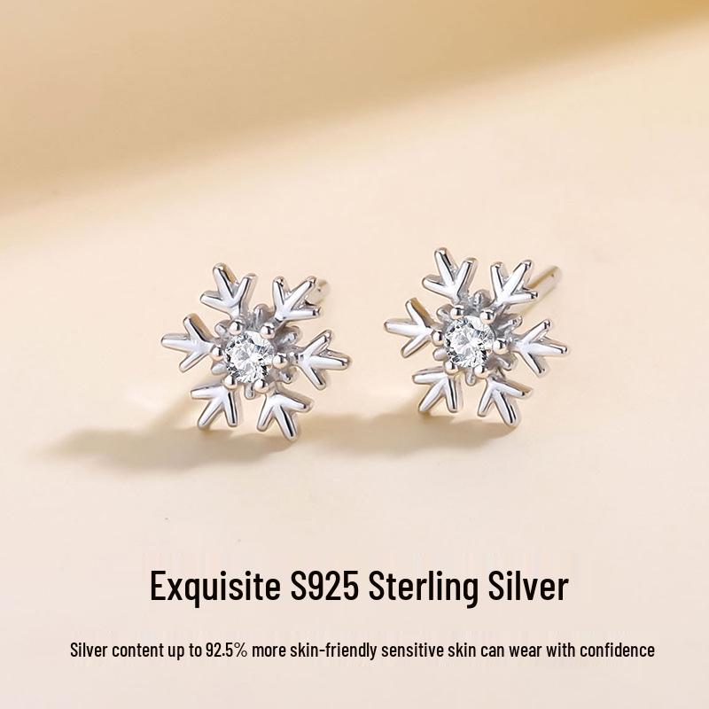 S925 Sterling Silver Blue Zircon Snowflake Stud Earrings - Versatile & Elegant Women's Christmas Jewelry