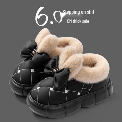 Женские зимние ботинки на высоком голенище с бантом 2025: Нескользящие, на толстой подошве, водонепроницаемые хлопковые ботинки для дома/улицы
