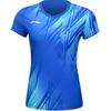 Футболка для бадминтона Li Ning Badminton Series с V-образным вырезом и принтом, удобная, дышащая, универсальная, с коротким рукавом, женские топы, кристально-голубой AAYU150-4