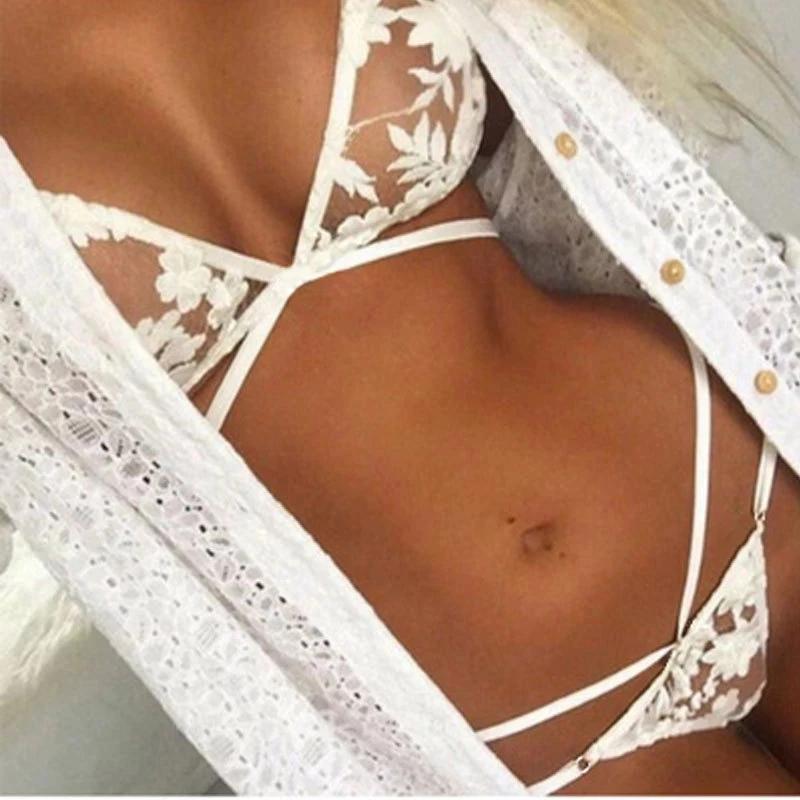 Sexy Lace Lingerie Set See Through Bikini Bra Panties Women Exotic Underwear Flirt Sex Costume