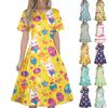 Женское повседневное модное платье с пасхальным принтом, круглое платье с коротким рукавом и талией, средней длины (с молнией)