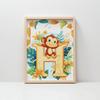 Плакат Буква H С Обезьянкой В Тропическом Стиле Плакат Буква H С Обезьянкой В Тропическом Стиле, 70X100 См, Рама Деревянная Светлый Дуб, Матовая Бумага 230 г/м²