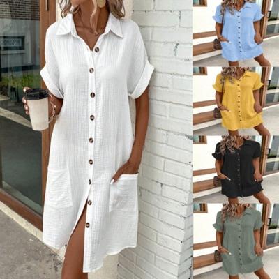 Женская мода лето весна однотонный принт с коротким рукавом поло-шея повседневные платья