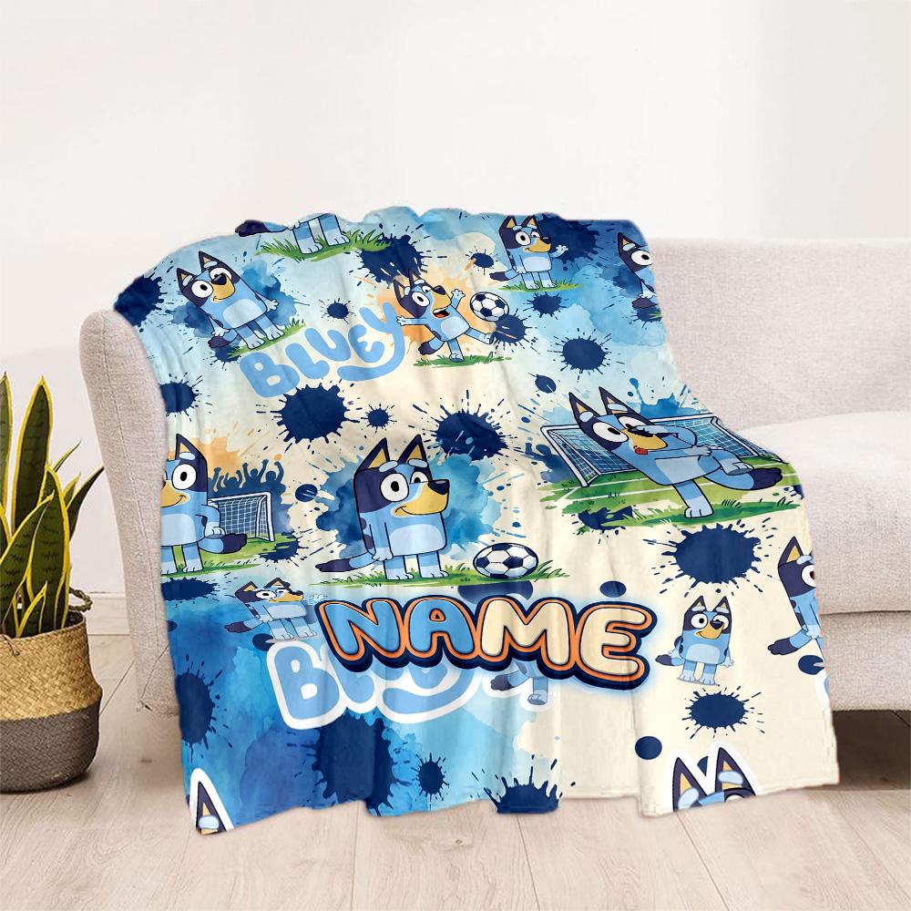 Soccer Fun Bluey Personalized Text Blanket Gift Customizable Blanket Soft Warm Cozy Suitable for Sofa Office Nap Living Room Ideal for All Seasons