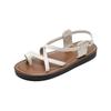 Sheepskin Version~ Leather Sandals Women's Summer Flat-bottomed Versatile Set Toes Crossed with Beach Roman Shoes