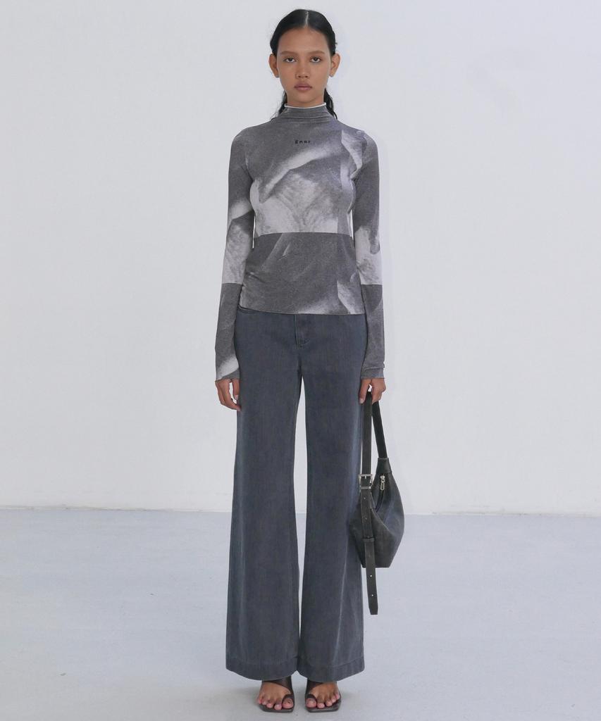 EN OR Semi Wide High-Rise Denim Pants - Dark Gray
