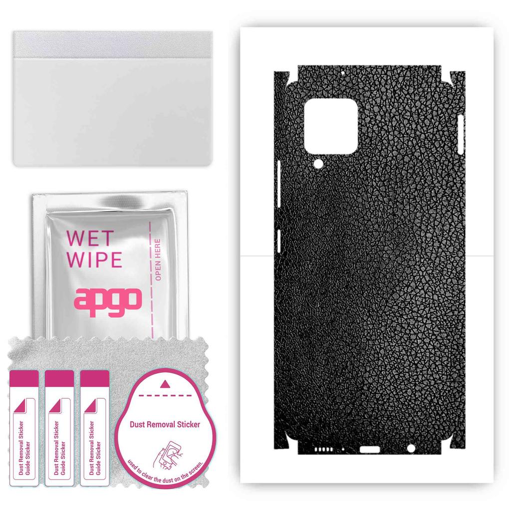 apgo Protective Skin Sticker for the Back+sides Compatible with Samsung Galaxy A42 5G, Full Wrap Film, Foil, Vinyl - Pattern Black Leather