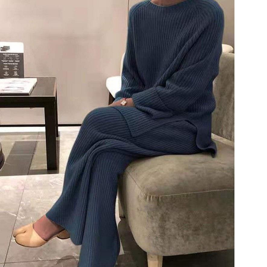 Осенний женский элегантный городской спортивный костюм повседневные костюмы 2 шт. блузка с длинным рукавом широкие брюки комплекты винтажные комплекты