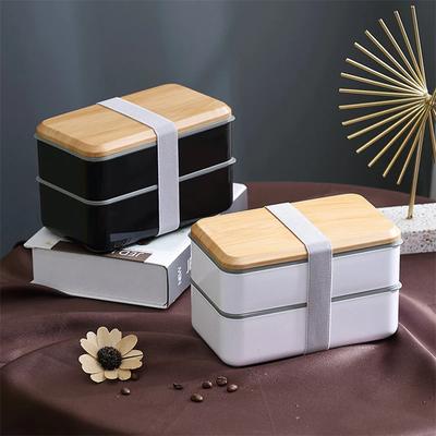 Ланч-бокс Wood Grain с большой емкостью, двухслойный, герметичный, для микроволновой печи, портативный контейнер для хранения продуктов питания