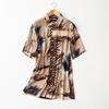 Foreign Trade Original Order Splash-Ink Printing and Dyeing Short-Sleeved Cotton Silk Shirt Women's Summer Thin Retro Print Loose Rayon Tops