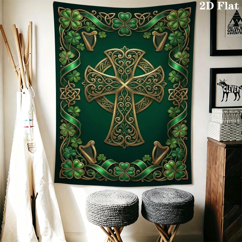 St.Patrick's Day Wall Tapestry Aesthetic Wall Hanging Printed Fabric Blanket Decorative Tapestries for Bedroom Living Room Home Decor