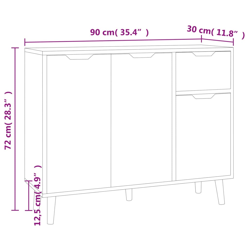 Vidaxl Szafka, Szarość Betonu, 90X30X72 Cm, Materiał Drewnopochodny