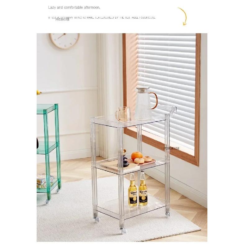 Plastic Nordic Transparent Acrylic Kitchen Cart Household Storage Shelf Hand Cart Portable Trolley Living Room Side Table o
