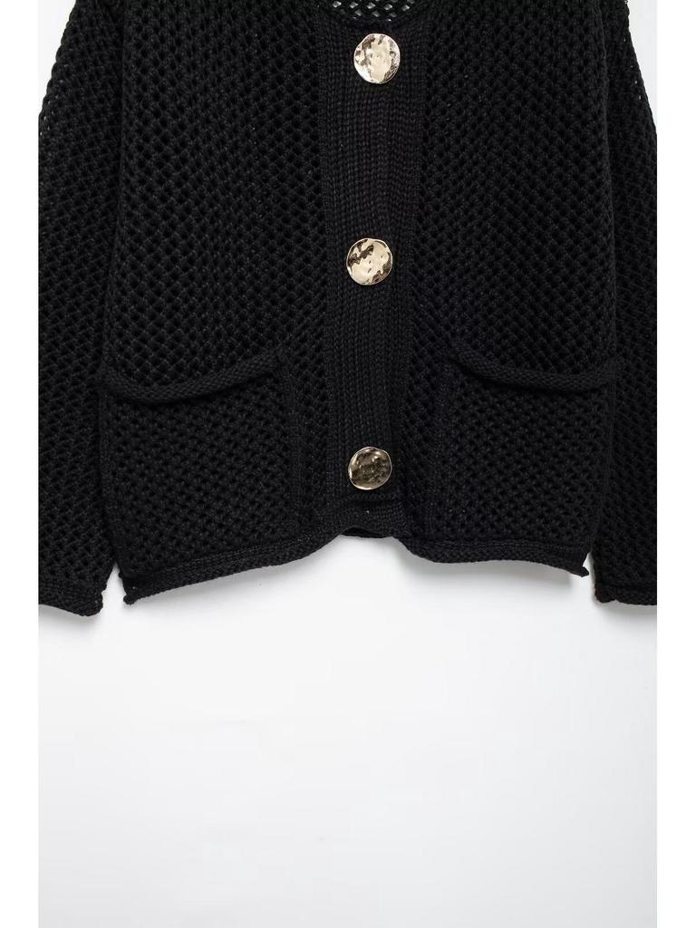 Женская вязаная кофта-свитер - 15 цветов, осень/зима, европейский и американский стиль, короткая с большими карманами, застежка на три пуговицы (2024).