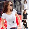 Women Summer T-shirt V-neck Short Sleeve Slim Fit T-shirt Solid Color Pullover Tops Stretchy