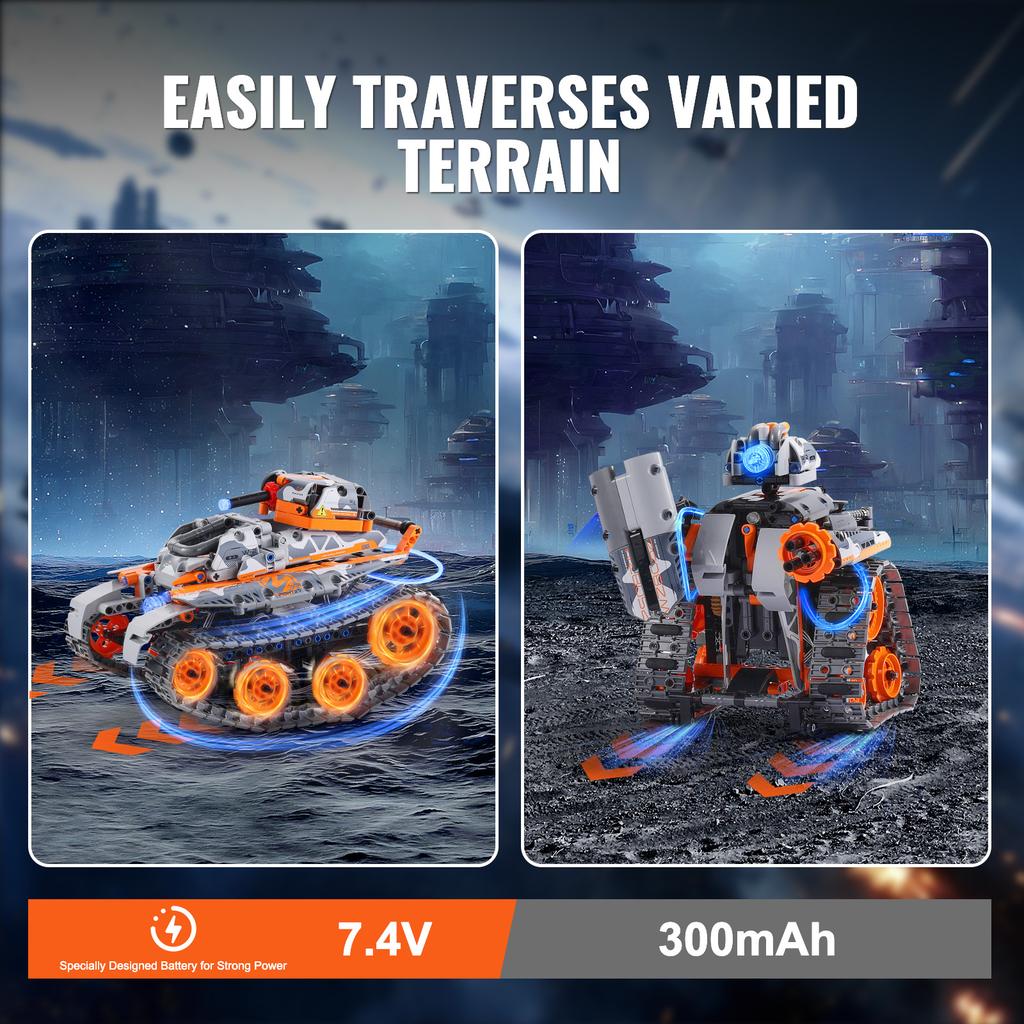 SucceBuy  5-in-1 RC Technical Car APP Controlled 554pcs Blocks STEM Toys Car/Robot/Tank/Snowplow Building Set for Kids Gifts