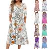3/4 Sleeve Women's Dress Casual Flowy A-Line Midi Tshirt Dresses With Pockets Crewneck Vocation Boho Beach Sundress