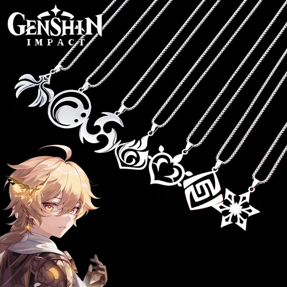 Модное ожерелье Genshin Impact из нержавеющей стали «Глаз Божий», семь элементов, игровая тема, ожерелье для мужчин и женщин, ювелирные изделия в стиле аниме для косплея